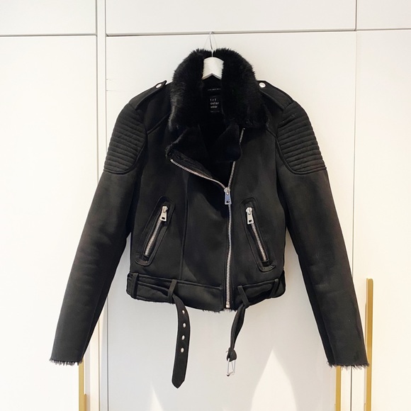 Zara Jackets & Blazers - Zara Shearling Moto Jacket with belt